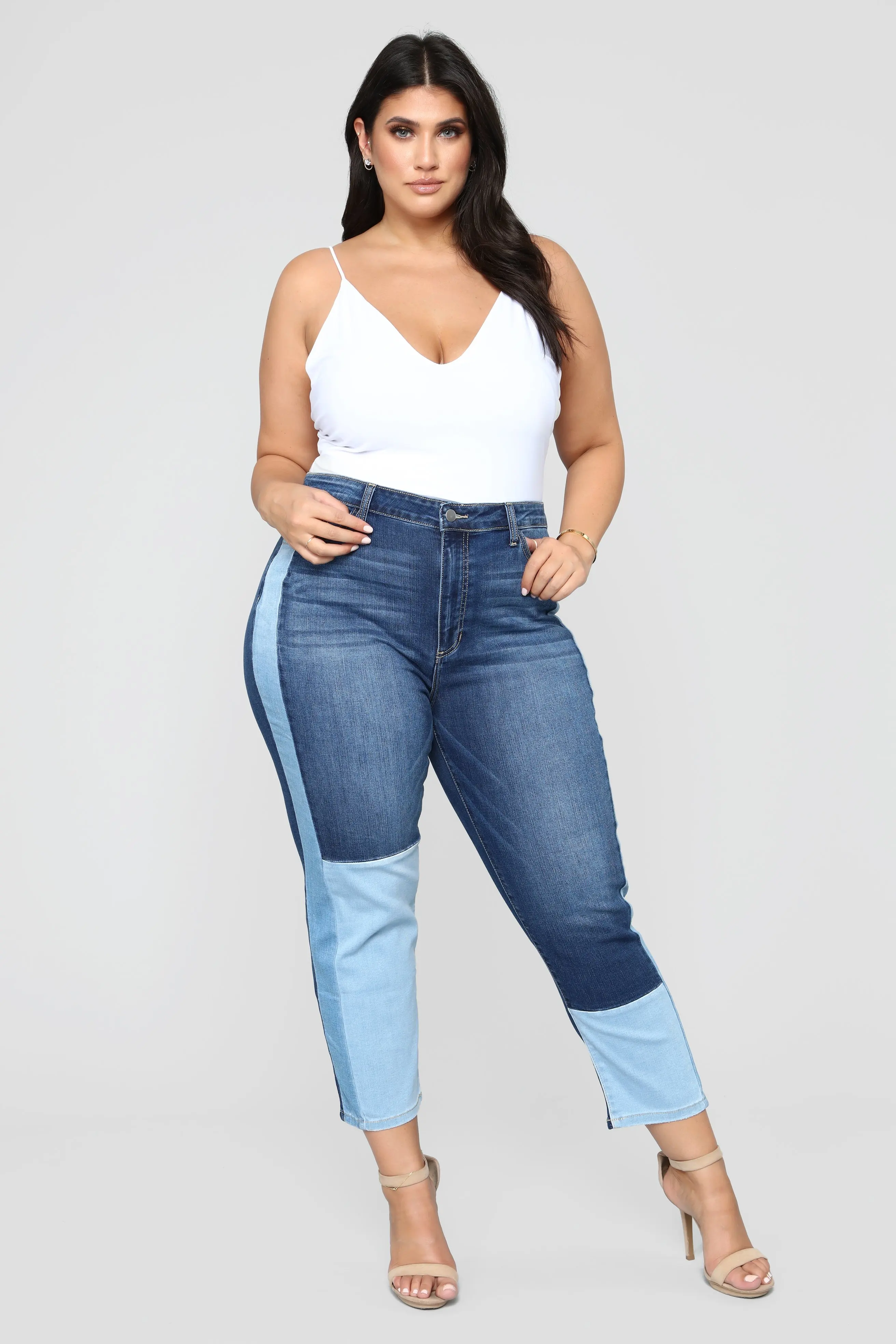 Xl мода женская одежда Hot Sale New Style High Waist Patchwork Design Fat Women Plus Size Denim Jeans -