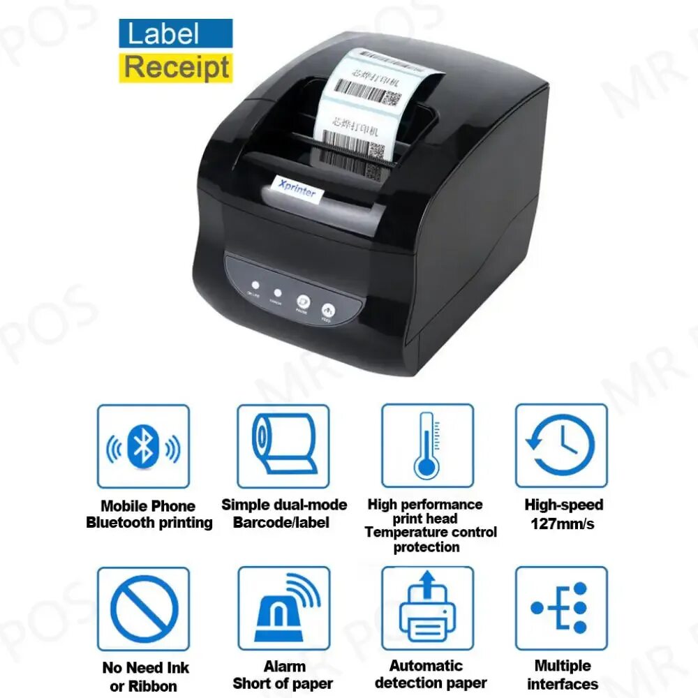 Xprinter 365b как подключить к ноутбуку Принтер Xprinter XP-365B 20-80 мм, принтер двойного назначения для печати термал