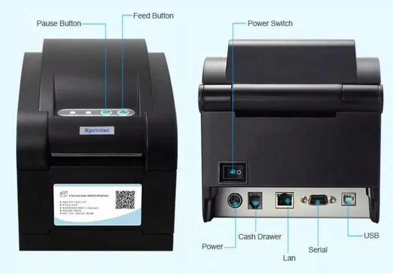 Xprinter 365b как подключить к ноутбуку Принтер этикеток и чеков, термопринтер XP-350BM (20-80мм), USB, LAN, COM за 8 55