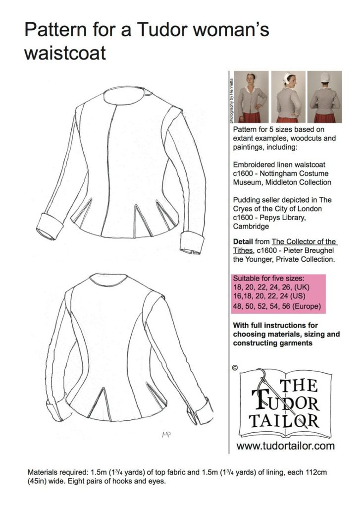 Your tailor выкройки Pattern for Women's Tudor or Elizabethan Waistcoat, Tudor Tailor Exclusive - Ets