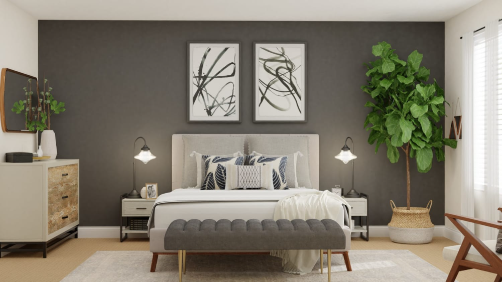 Акцент на стене в интерьере Get Inspiration From Gray Accent Wall: Modern Farmhouse Bedroom Design By Spacej