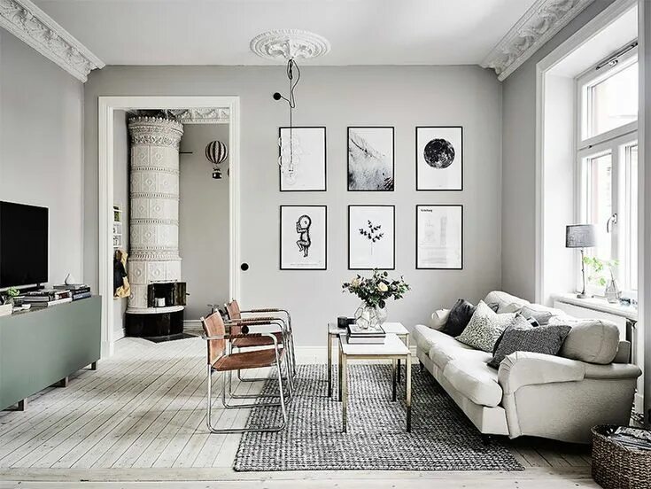 Акцентная серая стена в интерьере Apartamento antigo com decoração moderna e descolada Living room grey, Grey wall