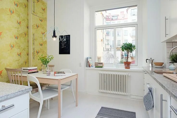 Акцентная стена на кухне фото Un apartamento en blanco y rosa Home kitchens, Scandinavian home, Kitchen inspir