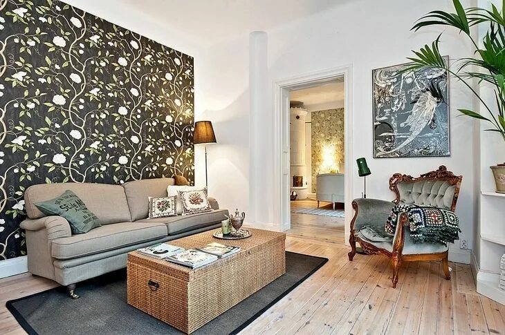 Акцентная стена в гостиной фото Love the huge fabric? Stockholm apartment, Modern white bathroom, Small attic id