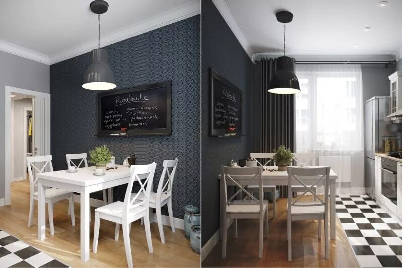 Акцентная стена в интерьере кухни Серые обои в интерьере кухни Home decor, Home, Room