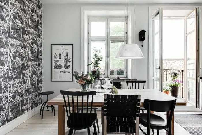 Акцентная стена в интерьере кухни Угловая двушка в Швеции, 76 м² Window design, One bedroom apartment, Home