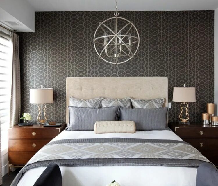 Акцентная стена в интерьере спальни Wallpaper Grey bedroom design, Bedroom design, Narrow bedroom