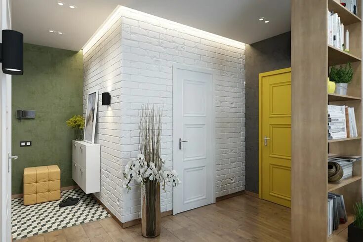 Акцентная стена в прихожей в интерьере Modern appartmen with colours accents on Behance House renovation design, Hallwa