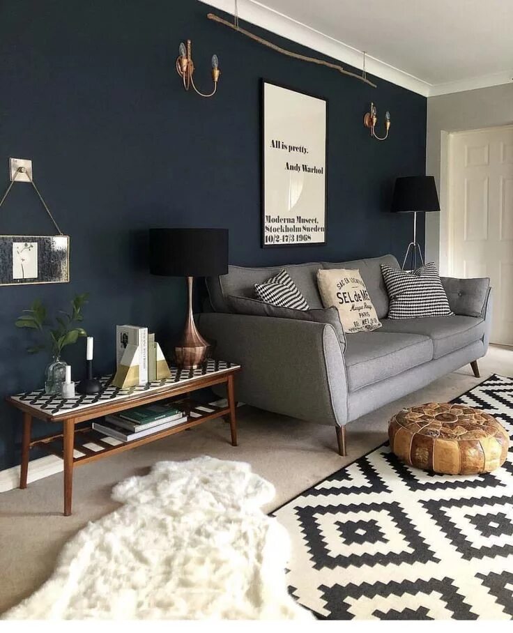 Акцентная стена в сером интерьере Mooi kleur op muur Teal living rooms, Teal living room decor, Ikea living room