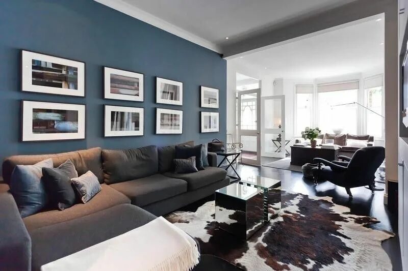 Акцентная стена в сером интерьере 51 Inexpensive Apartment Living Room Decor Ideas - Homiku.com Blue living room, 