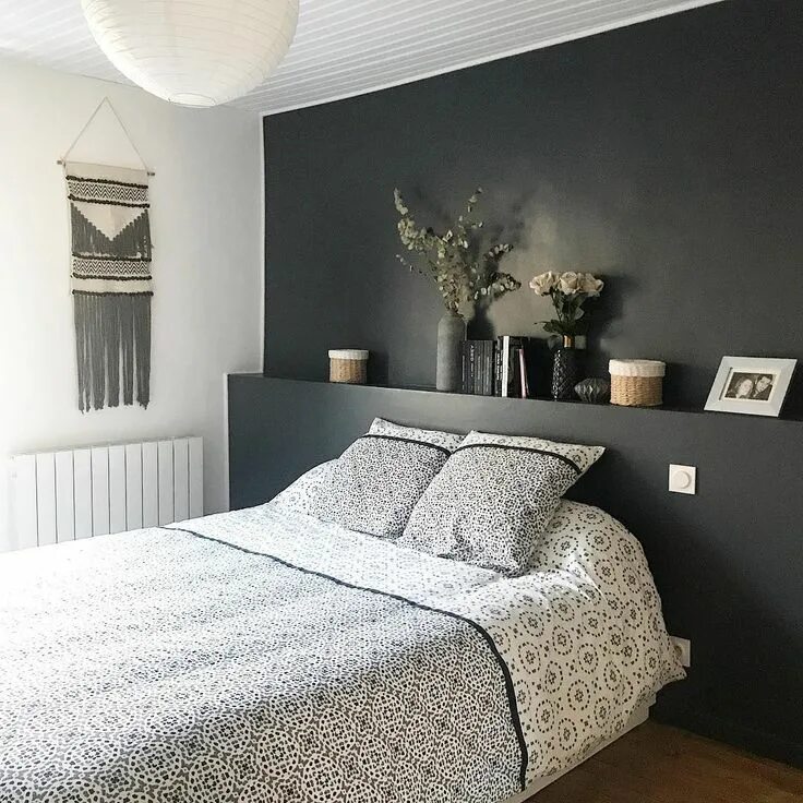 Акцентная стена в спальне изголовье кровати фото Pin on Idées Maison