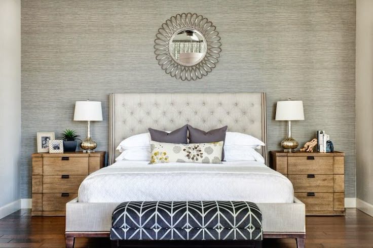 Акцентная стена в спальне изголовье кровати фото Gray Accent Wall - Transitional - bedroom - J and J Design Group Bedroom wallpap