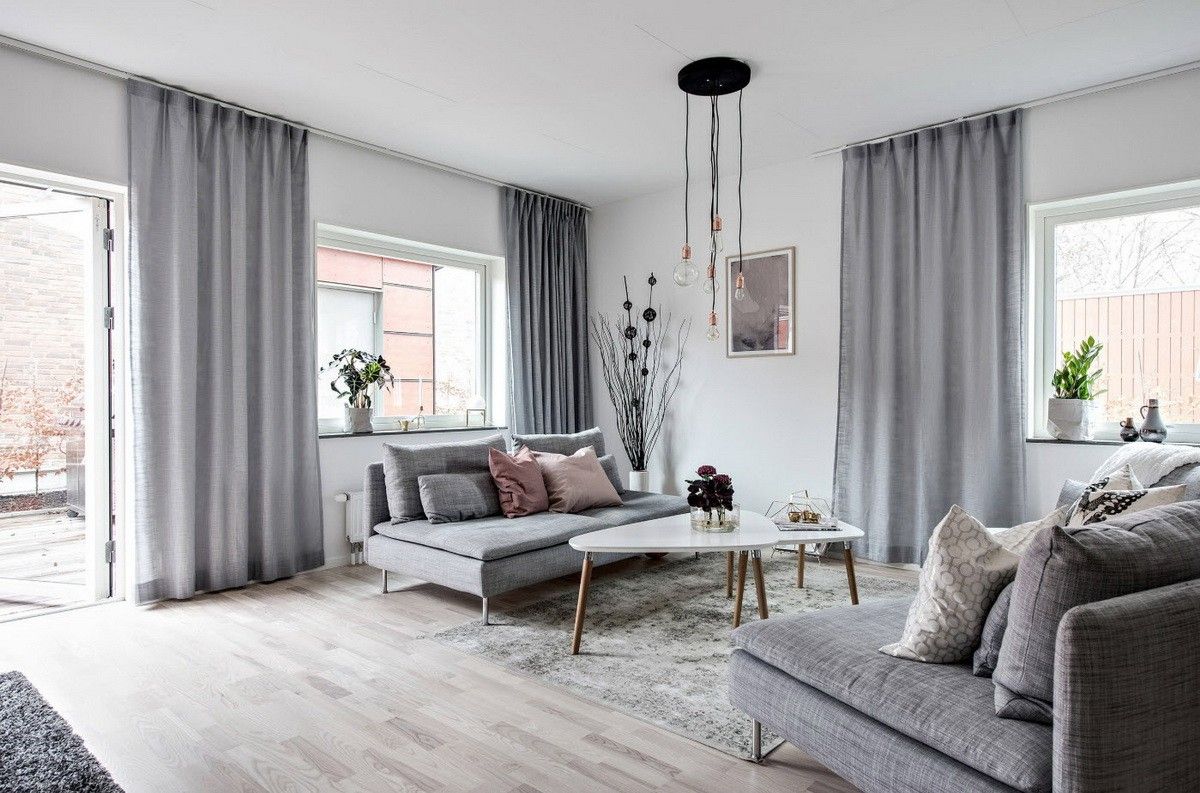 Акцентные шторы в сером интерьере Pin on Гостиная, варианты оформлений Scandinavian sofas, Eclectic living room, S