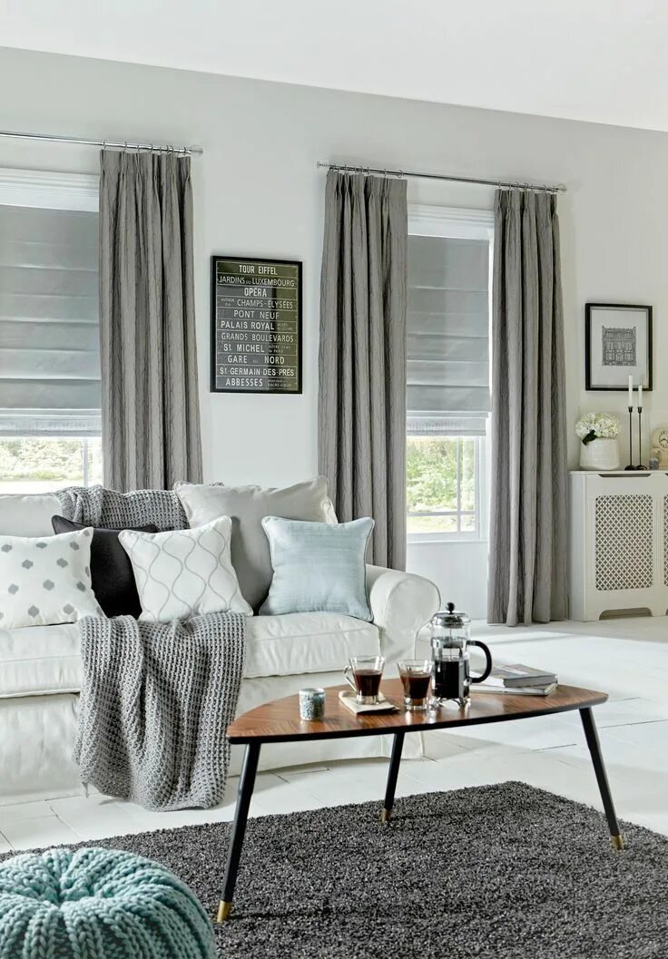 Акцентные шторы в сером интерьере Choose block out curtains and enjoy an extra level of light control if you have 