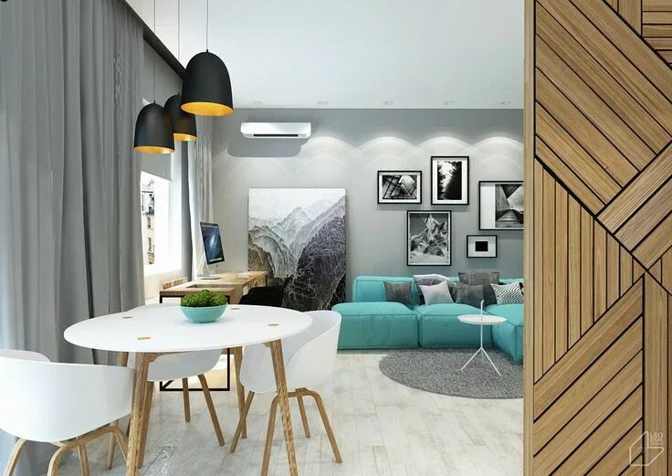 Акценты дизайн интерьера 4 Charming Blue Accent Apartments With Compact Layouts Small house design, Small