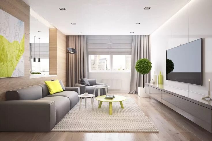 Акценты в интерьере гостиной Apartments Dark Gray Design With Sunny Yellow Tv 22 Inc And Tv Cabinet With Bott