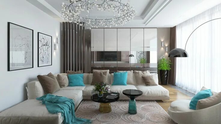 Акценты в сером интерьере � � � � � � � � � � � � � � � � � � � Sala de estar de diseño interior, Sala de 