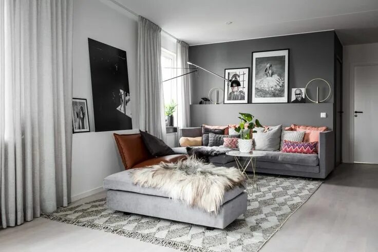 Акценты в сером интерьере гостиной Liljeholmen Home by Stylingbolaget HomeAdore Living room scandinavian, Modern li