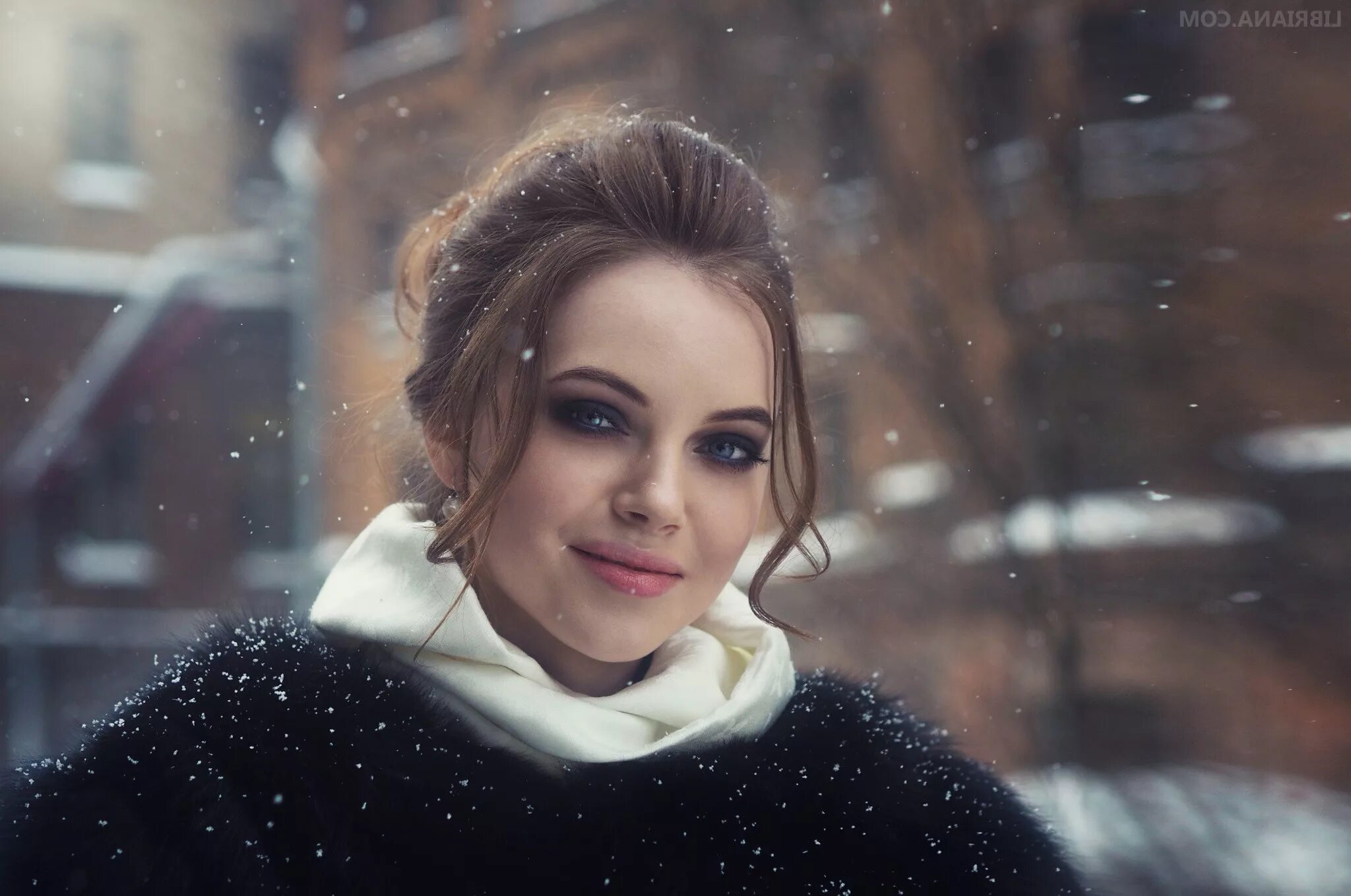 Актриса зимняя фото Wallpaper : women outdoors, model, depth of field, blue eyes, brunette, snow, wi