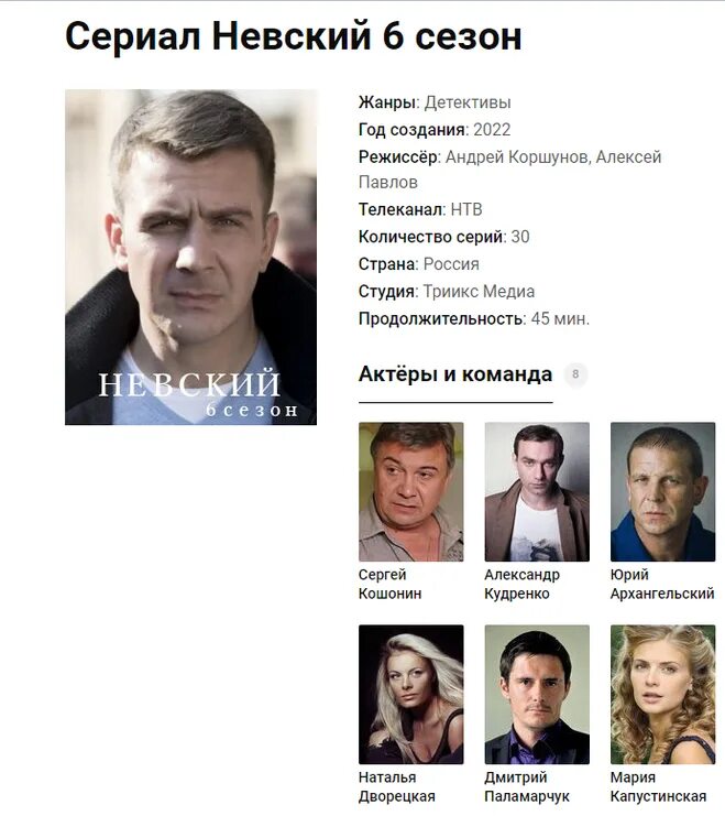 Актрисы сериала невский 6 сезон фото Когда выйдет 6 сезон сериала Невский?
