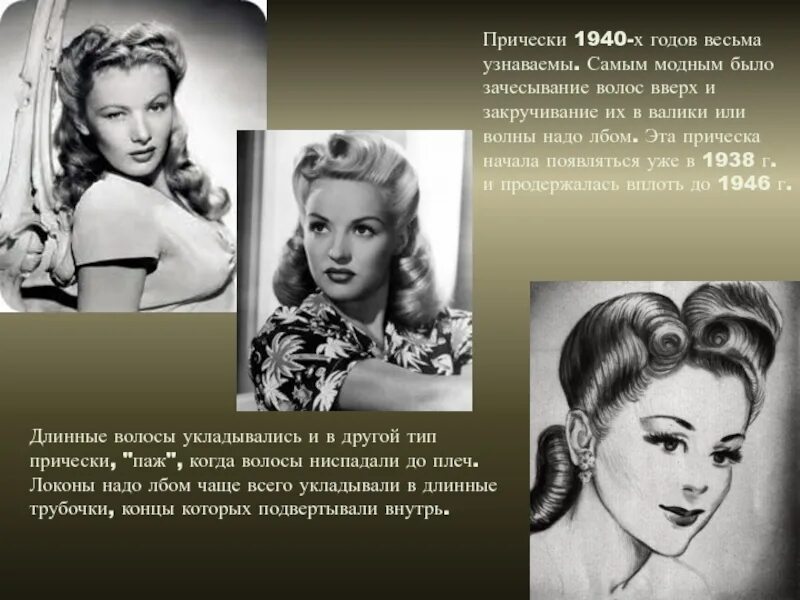 Актуальность темы прически 40 годов 20 века МОДА 1940-1950-х презентация, доклад