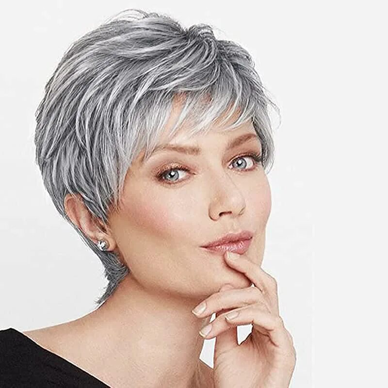 Актуальные короткие стрижки для женщин Amazon.com: Salt And Pepper Wig