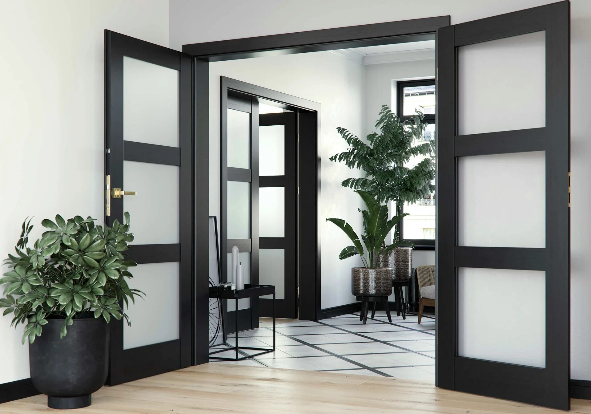 Актуальные межкомнатные двери 2024 в интерьере Black double doors :: Behance