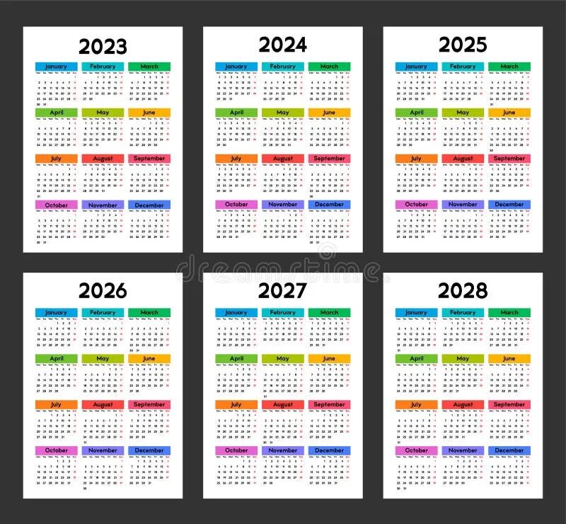 Актуальный производственный календарь на 2025 Calendar 2023, 2024, 2025, 2026, 2027, 2028, Week Starts on Monday, Basic Templa