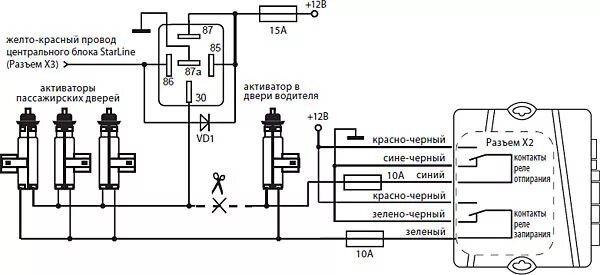 Актуатор двери 5 контактов схема подключения Как подключить автосигнализацию своими руками схема. Самодельная сигнализация дл