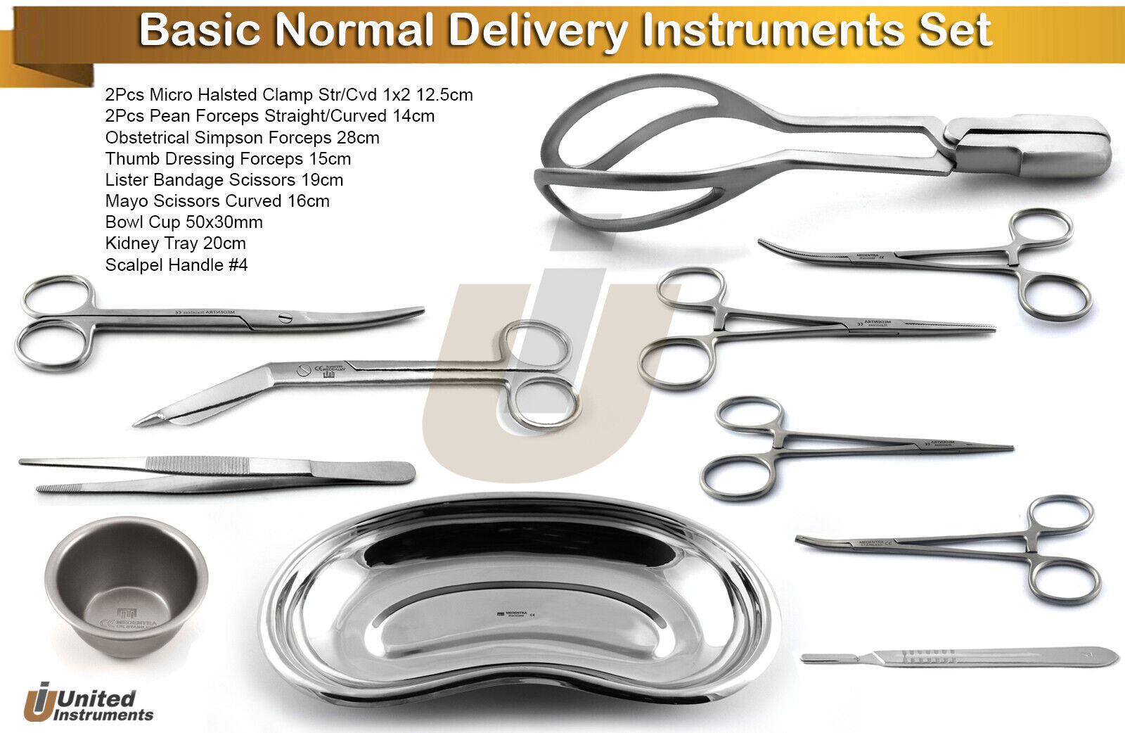 Акушерские инструменты фото и названия Normal Delivery Tray Set Gynaecology Scissors Scalpel Simpsons Forceps, complete