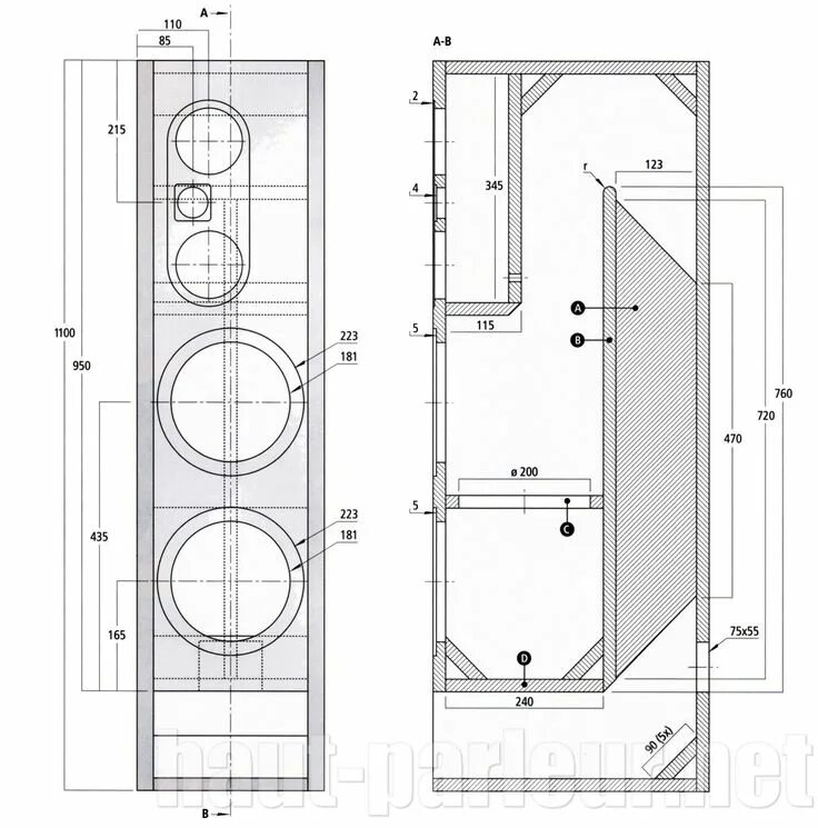 Акустика для дома чертежи Plan détaillé de l'enceinte KODEX Audio design, Speaker design, Speaker box desi