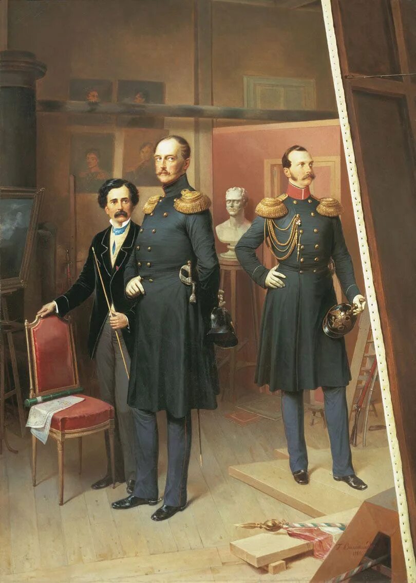 Александр 1 и николай 1 фото Czar Nicholas and Crown-Prince Alexander in the artist's studio, 1854 Император,