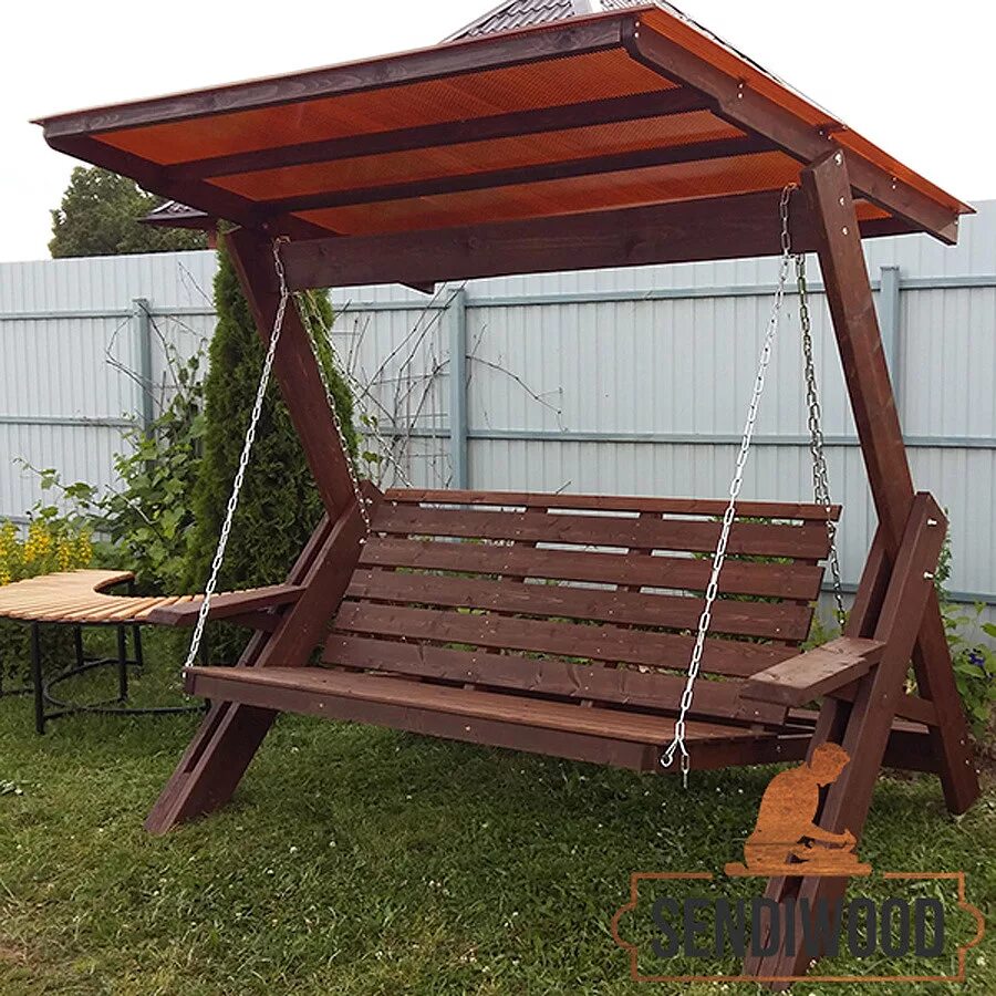 Качели садовые деревянные с крышей фото Садовые качели Sendiwood