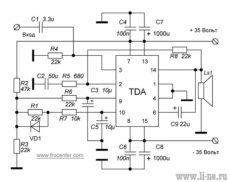 Качественная схема усилителя Мощный УНЧ на TDA7294 с защитой от перегрузки Радиолюбитель - это просто Радиолю