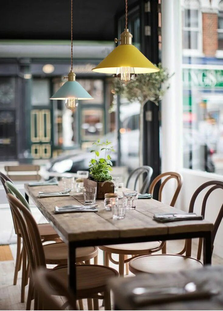 Кафе 5 фото Pastel Coloured Cone Shade Industrial Pendant Light - Tudo And Co Cafe interior,