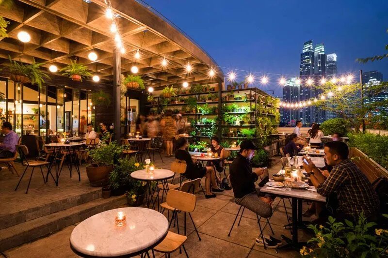 Кафе в джанглэед фото We Met At Our Wedding ( JJK FF ) Patio, Rooftop bar design, Restaurant patio