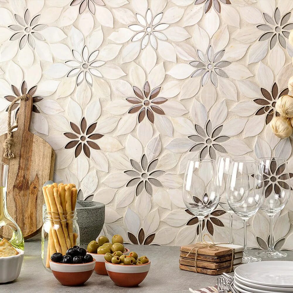 Кафель на стену фото Wildflower Pale Oak Wooden Beige and Glass Marble Polished Tile Beautiful tile b