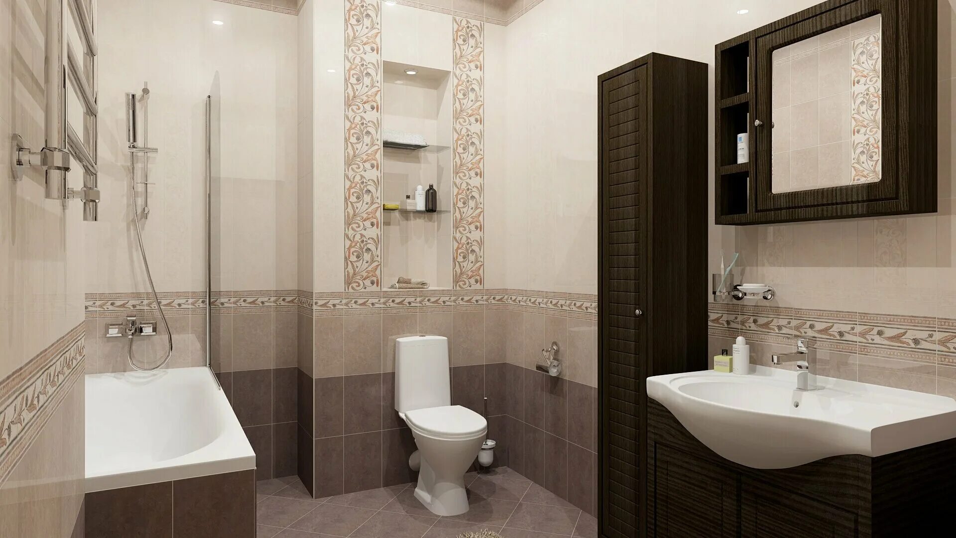 Кафель в ванную комнату дизайн реальные фото Бордюр для стен Kerama Marazzi ADA2578245 Вилла Флоредиана 20х5,7 - купить в и