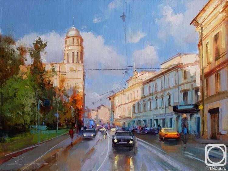 Кантина московская ул 320 фото Близок вечер. Москва, улица Ильинка" картина Шалаева Алексея маслом на холсте - 