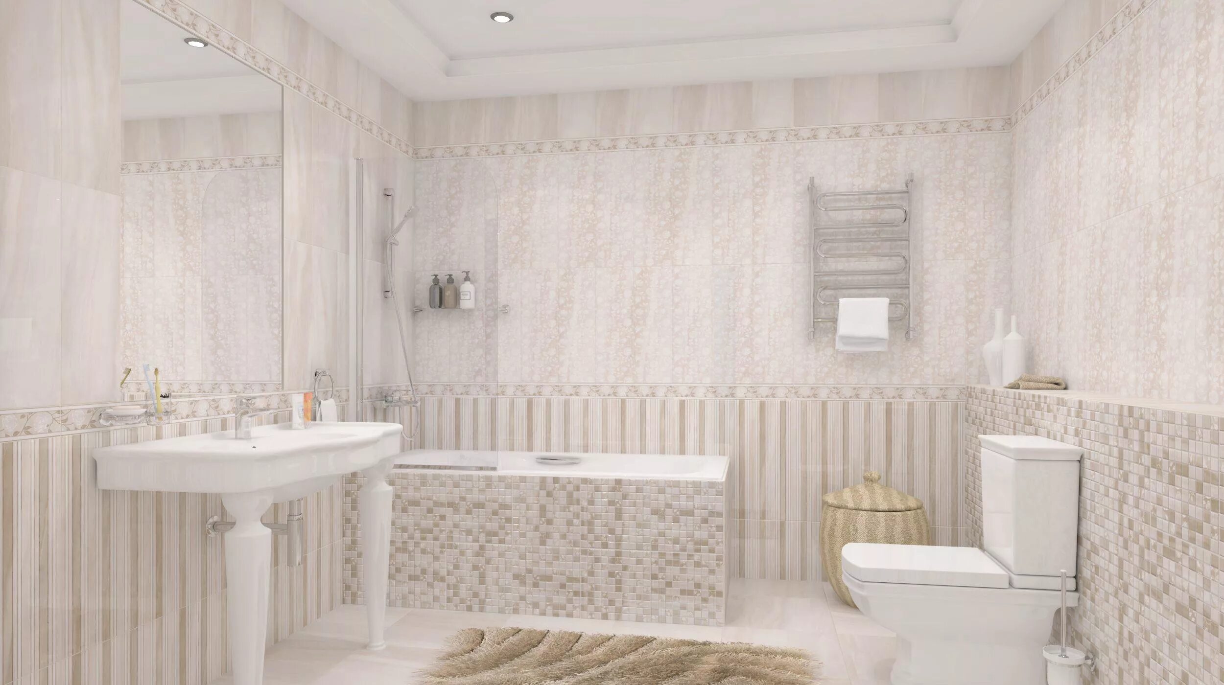 Кантри шик керама марацци в интерьере ванной ▶ Tender Marble производителя LB-Ceramics в магазине в Москве.