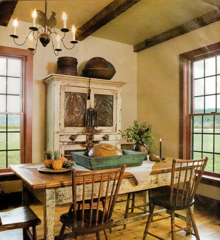 Кантри стиль в интерьере дачи Country Craft House Primitive dining rooms, Colonial dining room, Decor