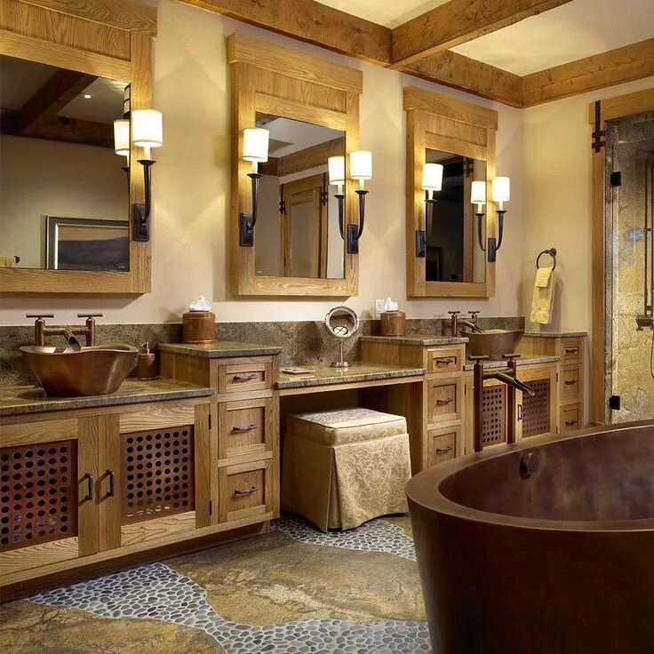 Кантри в интерьере ванны #sonomaforge loves the high country! These #rustic copper #designerfaucets and t
