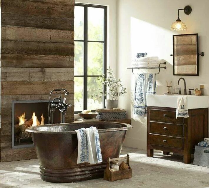 Кантри в интерьере ванны Good combination of materials and colours Rustic bathrooms, Rustic modern bathro
