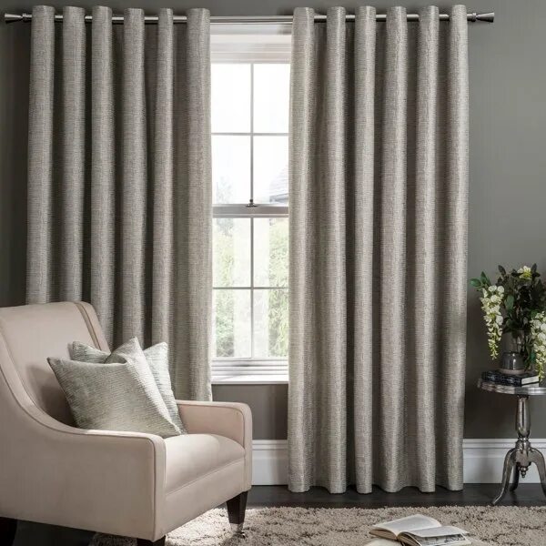 Канвас шторы фото в интерьере Campello Putty Curtains Clarke & Clarke by Sanderson Design
