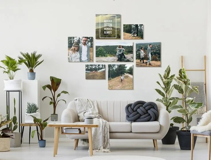 Канвас в интерьере фото how to arrange canvas prints as photo wall living room decor #photowall #interio