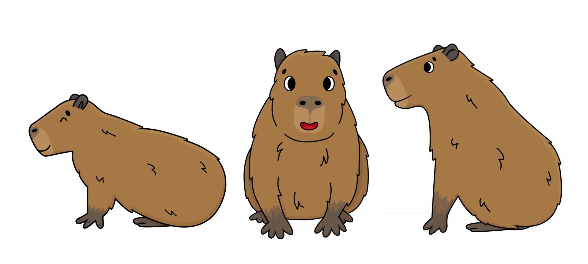 Капибара фото мультик Set of Vector cute cartoon outline Capybara smile sit lying on the ground 254360