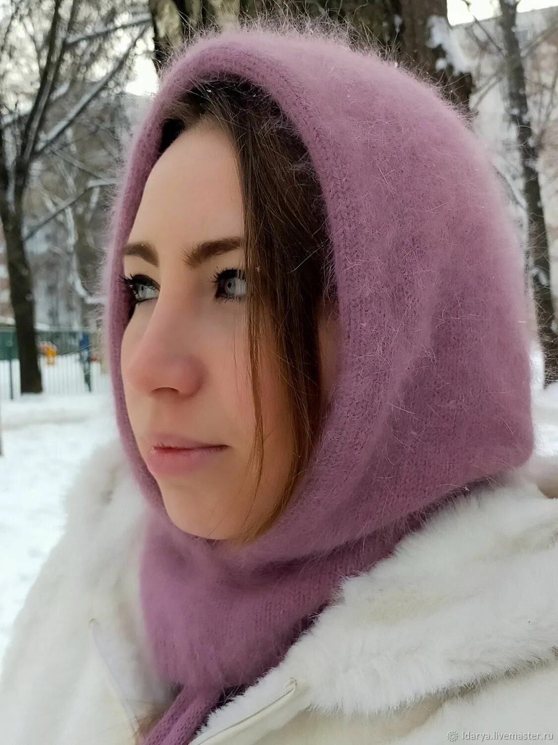 Капор из 90 х ангора фото Капор "Пыльная роза" в интернет-магазине на Ярмарке Мастеров Капоры, Москва - до