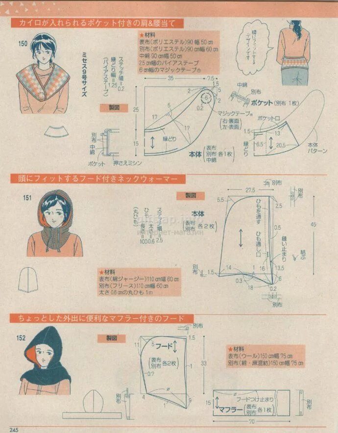Капор из футера выкройка женский giftjap.info - Интернет-магазин Japanese book and magazine handicrafts - Lady Bo
