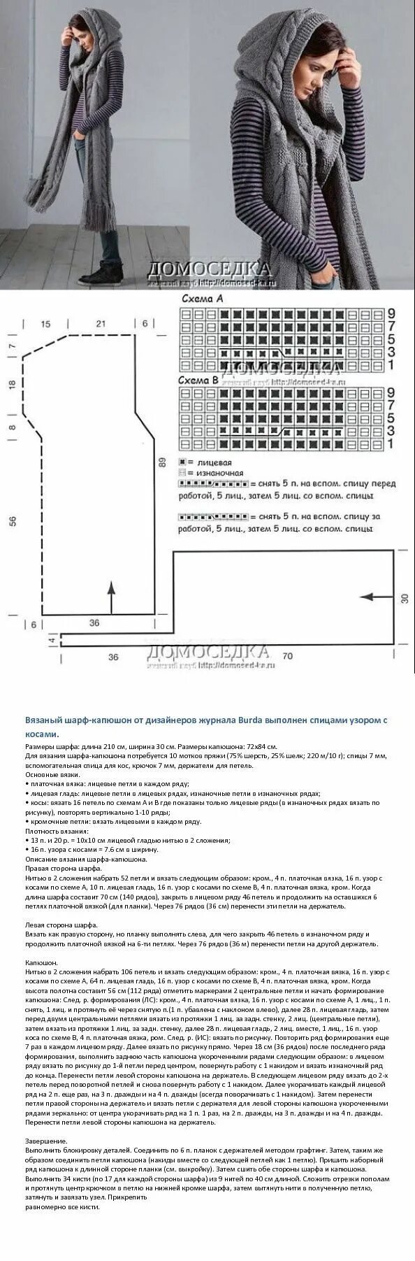 Капор с шарфом спицами схемы и описание Liantina T Вязаные капюшоны, Шарф-капюшон, Вязание