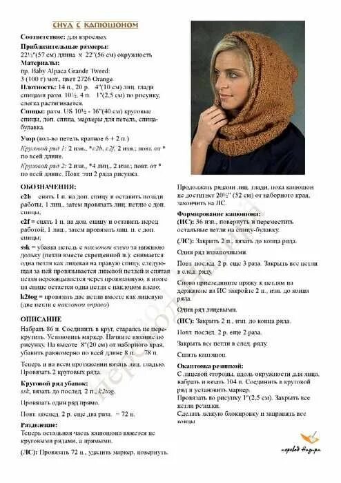Капор с шарфом спицами схемы и описание Капор в уроке вязания спицами с фото и видео мастер-классом Связанные крючком ша